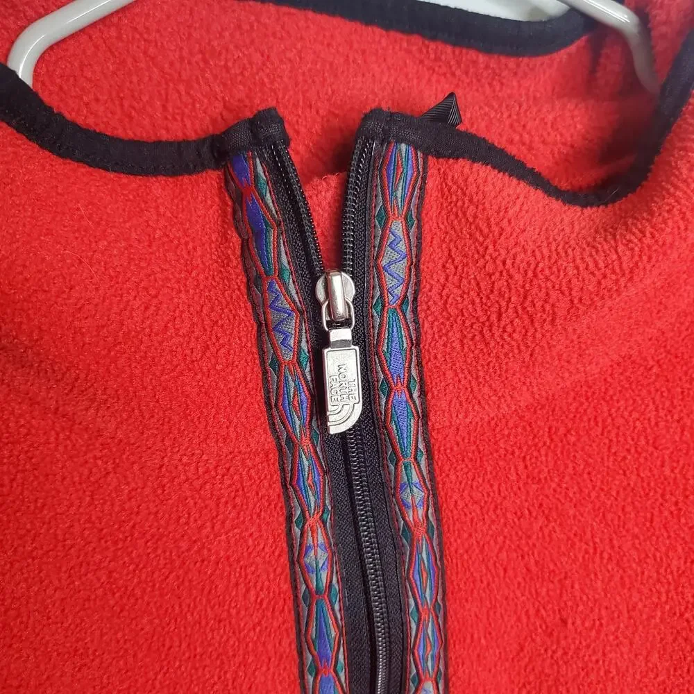 The North Face Red Fleece Quarter Zip Jacket Kangaroo Pocket XL Made in USA VTG